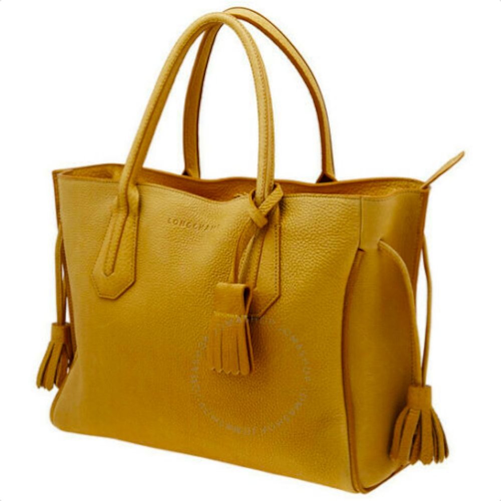 Authentic Longchamp Penelope Fantasie Leather Tote Bag Tan